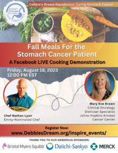 Flyer describing a live cooking show for stomach cancer patients