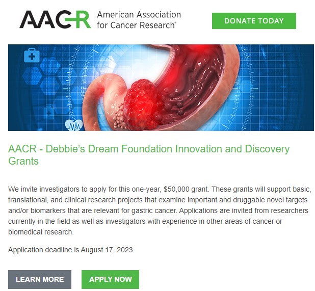 AACR-DEBBIE’S DREAM FOUNDATION CAREER DEVELOPMENT AWARD FOR GASTRIC CANCER RESEARCH